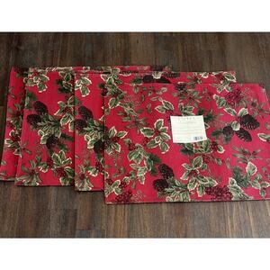 Vintage Ralph Lauren Placemats Set Of 4 Red Holly Pinecones 14”x 19” Christmas